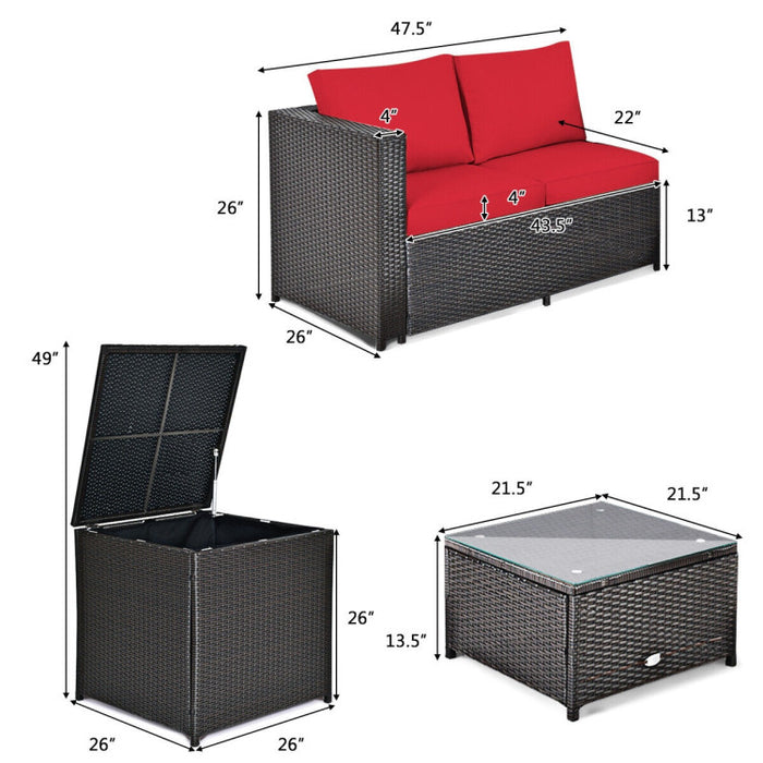 4 Pieces Outdoor Patio Rattan Furniture Set with Loveseat and Storage Box(clearance)