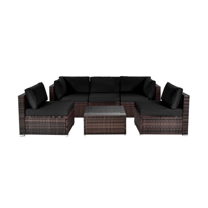 6 Pieces Patio Rattan Furniture Set with Cushions