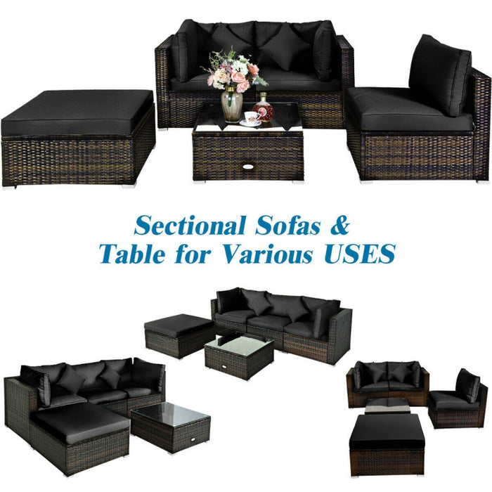 5 Pieces Outdoor Patio Rattan Furniture Set Sectional Conversation with Cushions(clearance)