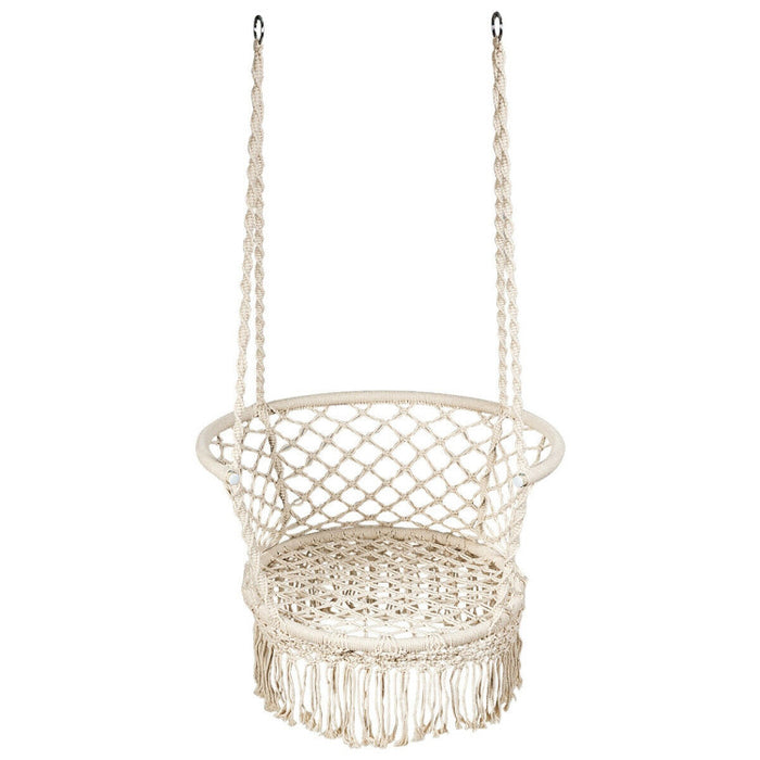 Hanging Hammock Chair with 330 Pounds Capacity and Cotton Rope Handwoven Tassels Design