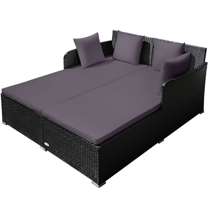 Spacious Outdoor Rattan Daybed with Upholstered Cushion