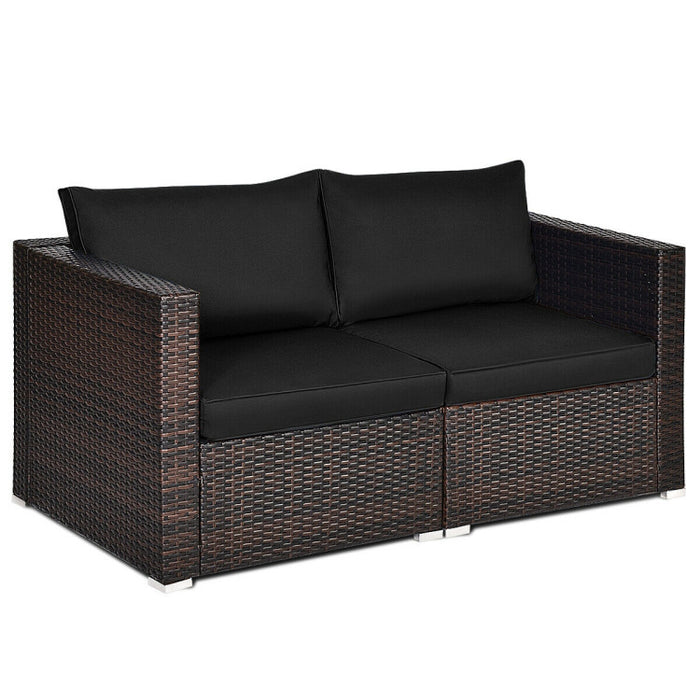 2 Pieces Patio Rattan Sectional Conversation Sofa Set