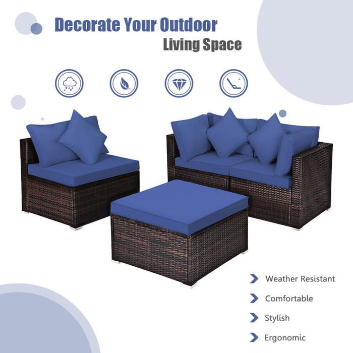 4 Pieces Patio Rattan Furniture Set with Removable Cushions and Pillows