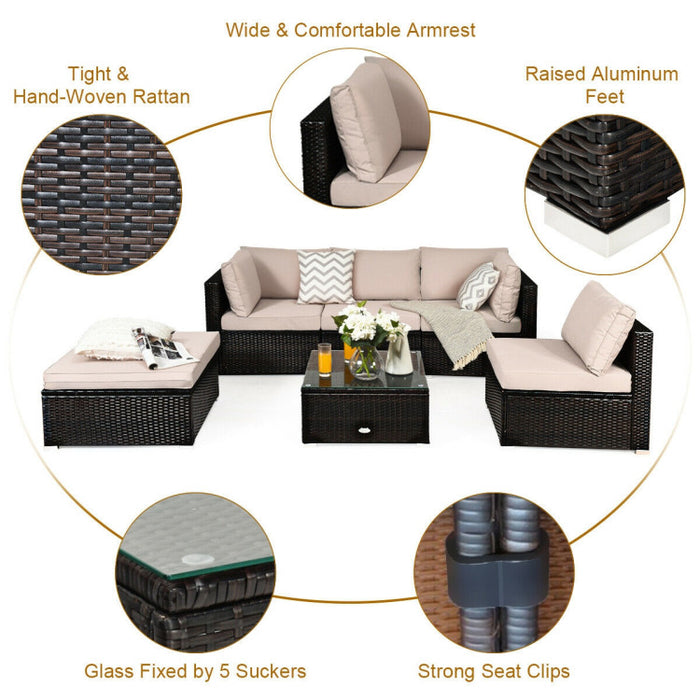 6 Pieces Outdoor Patio Rattan Sectional Sofa Set with Coffee Table