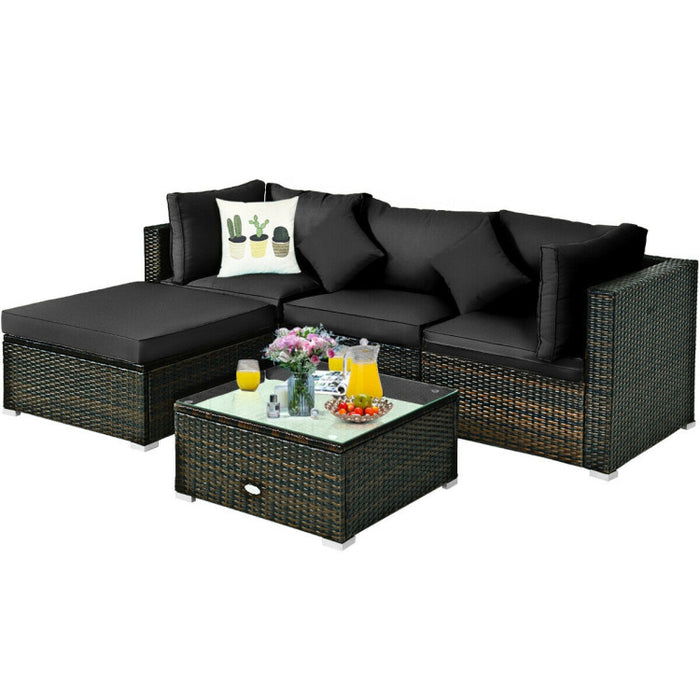 5 Pieces Outdoor Patio Rattan Furniture Set Sectional Conversation with Cushions(clearance)