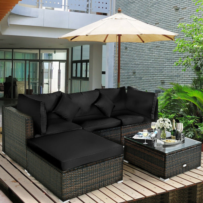 5 Pieces Outdoor Patio Rattan Furniture Set Sectional Conversation with Cushions(clearance)