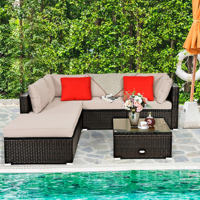 6 Pieces Outdoor Patio Rattan Sectional Sofa Set with Coffee Table