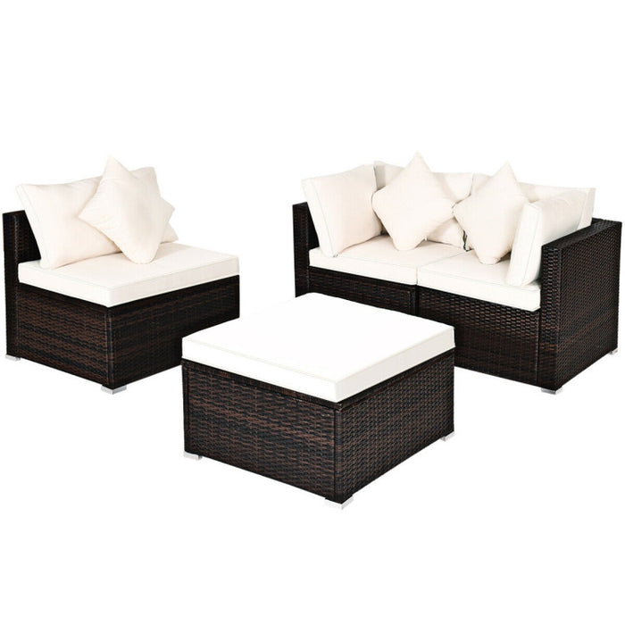 4 Pieces Patio Rattan Furniture Set with Removable Cushions and Pillows