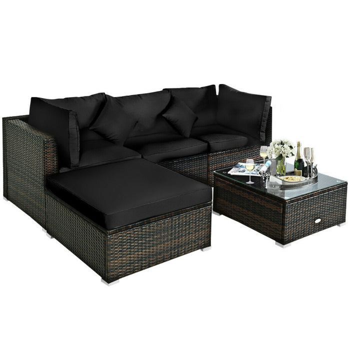 5 Pieces Outdoor Patio Rattan Furniture Set Sectional Conversation with Cushions(clearance)