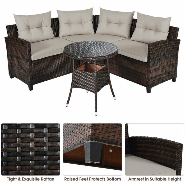 4 Pieces Outdoor Cushioned Rattan Furniture Set