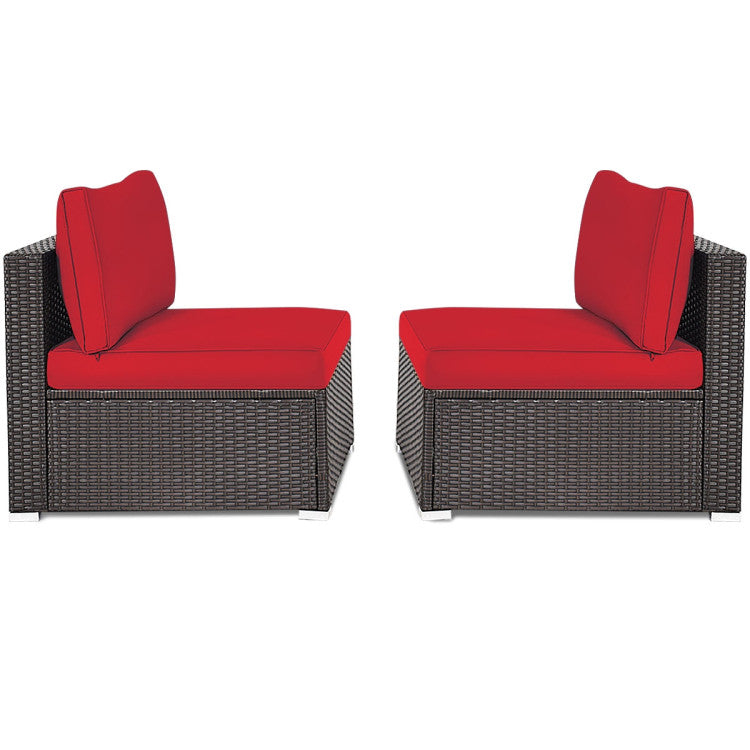 2 Pieces Patio Rattan Armless Sofa Set with 2 Cushions and 2 Pillows