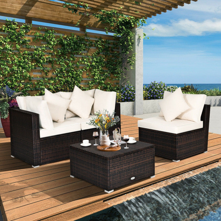 4 Pieces Patio Rattan Furniture Set with Removable Cushions and Pillows