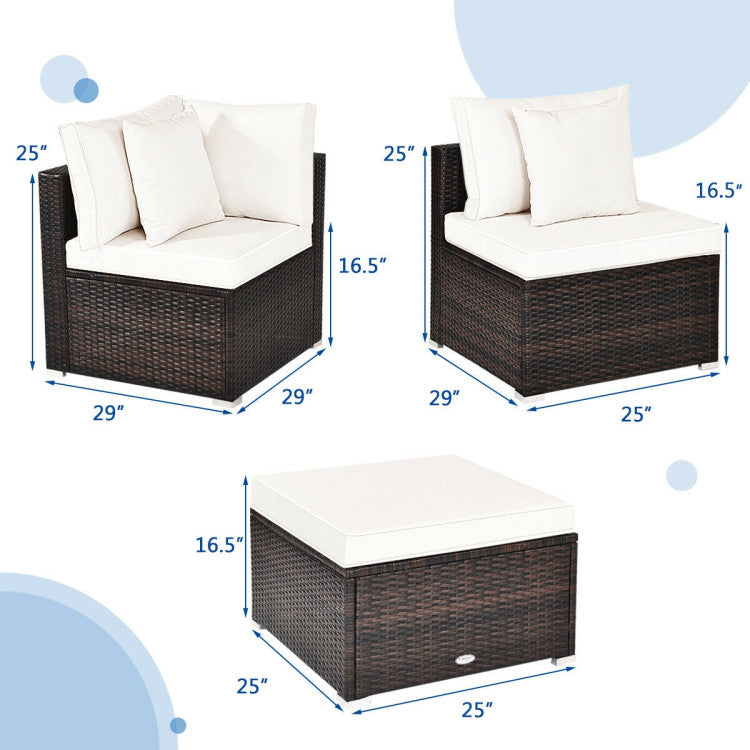 4 Pieces Patio Rattan Furniture Set with Removable Cushions and Pillows