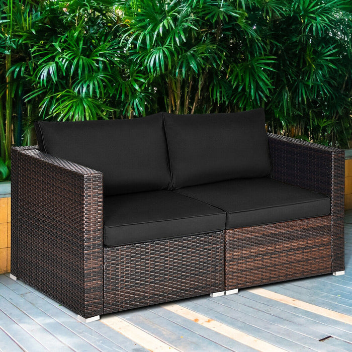 2 Pieces Patio Rattan Sectional Conversation Sofa Set