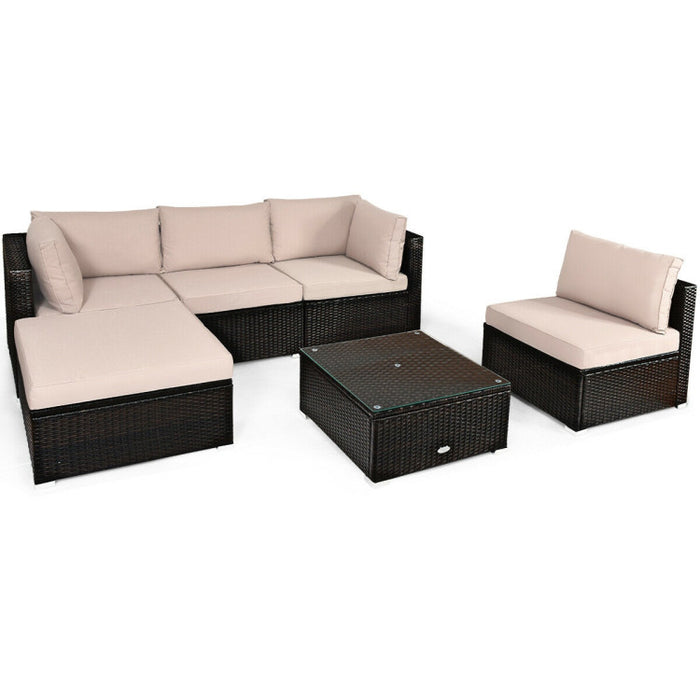 6 Pieces Outdoor Patio Rattan Sectional Sofa Set with Coffee Table