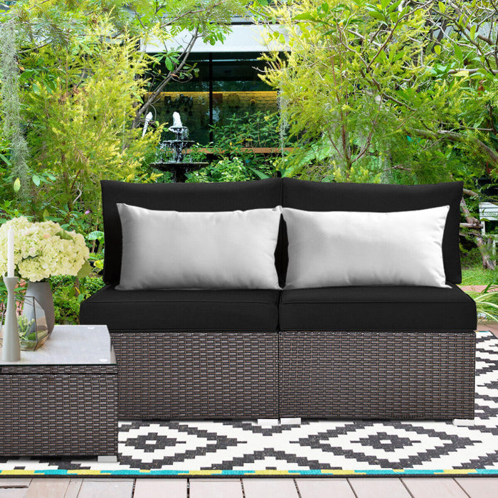 2 Pieces Patio Rattan Armless Sofa Set with 2 Cushions and 2 Pillows