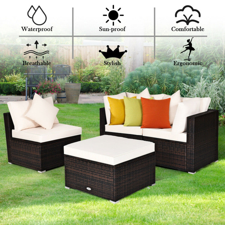 4 Pieces Patio Rattan Furniture Set with Removable Cushions and Pillows