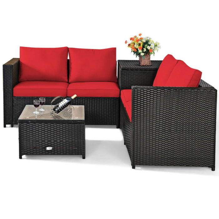 4 Pieces Outdoor Patio Rattan Furniture Set with Loveseat and Storage Box(clearance)