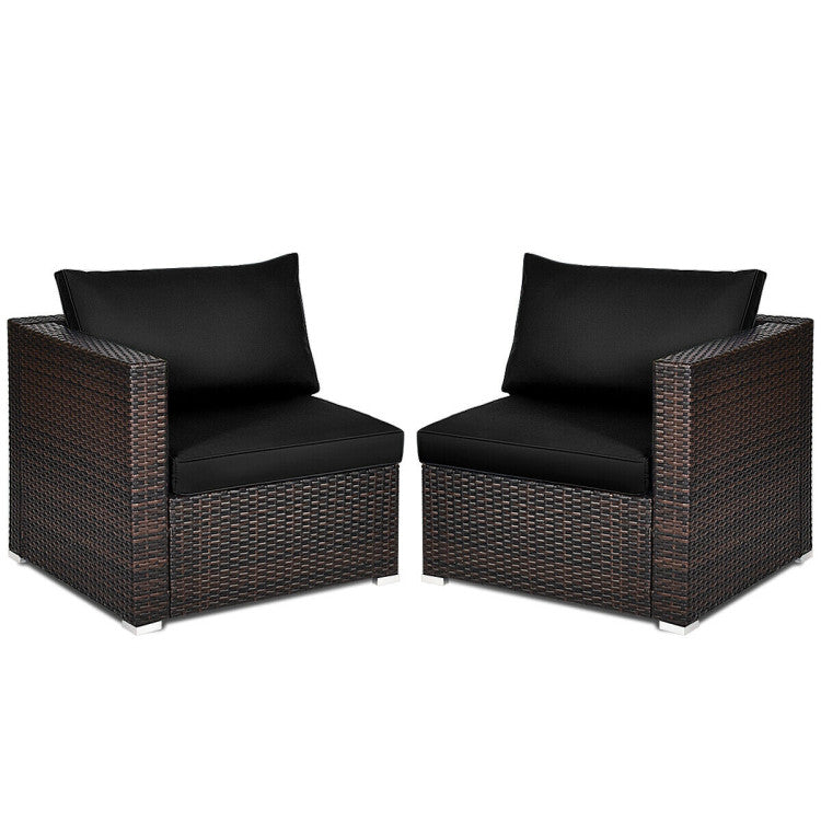 2 Pieces Patio Rattan Sectional Conversation Sofa Set