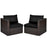 2 Pieces Patio Rattan Sectional Conversation Sofa Set