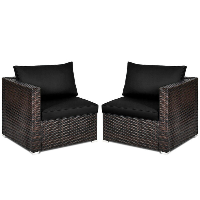 2 Pieces Patio Rattan Sectional Conversation Sofa Set