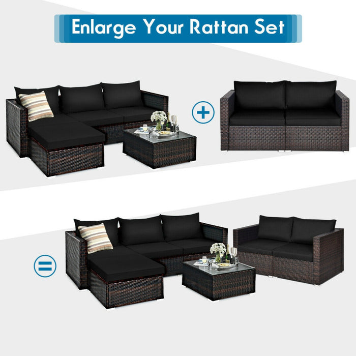 2 Pieces Patio Rattan Sectional Conversation Sofa Set