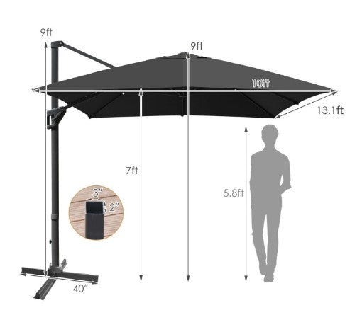 10 x 13 Feet Rectangular Cantilever Umbrella with 360° Rotation Function