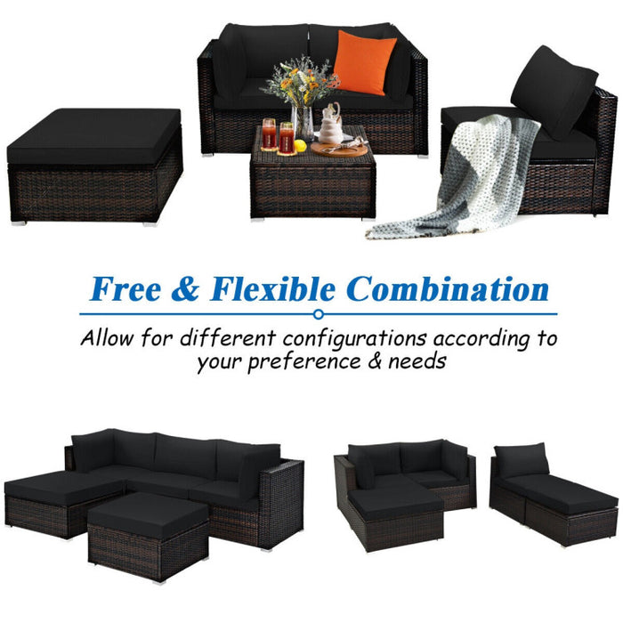 5 Pieces Patio Sectional Rattan Furniture Set with Ottoman Table