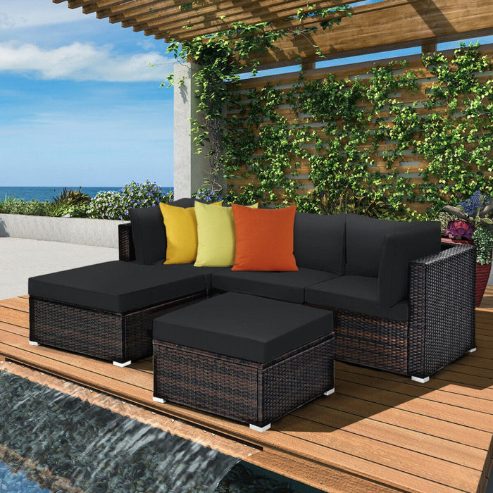 5 Pieces Patio Sectional Rattan Furniture Set with Ottoman Table