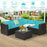 6 Pieces Rattan Patio Sectional Sofa Set with Cushions for 4-5 Person