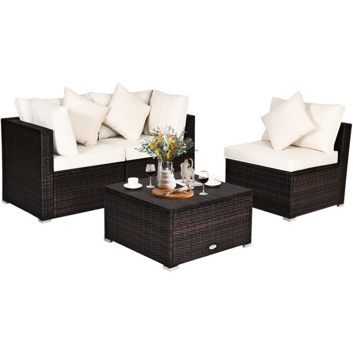 4 Pieces Patio Rattan Furniture Set with Removable Cushions and Pillows