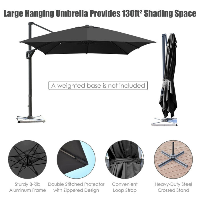 10 x 13 Feet Rectangular Cantilever Umbrella with 360° Rotation Function