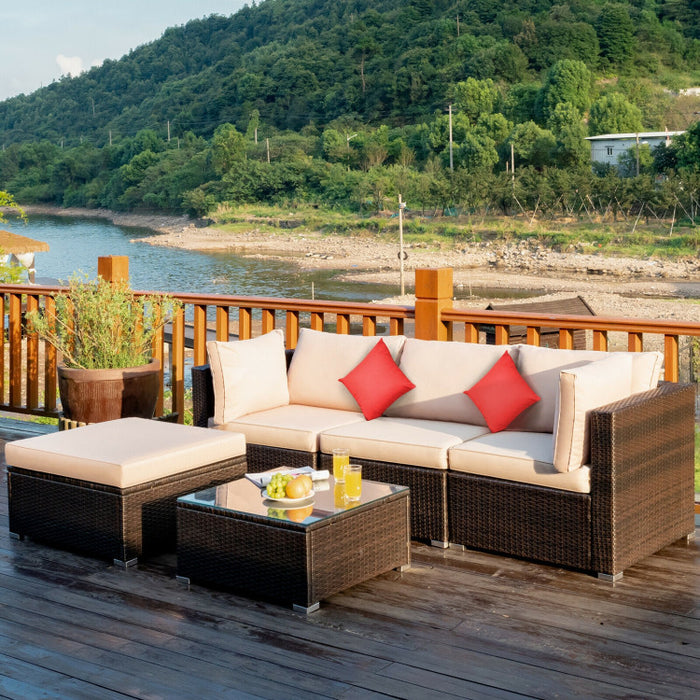 5 Pieces Outdoor Patio Rattan Furniture Set Sectional Conversation with Cushions(clearance)