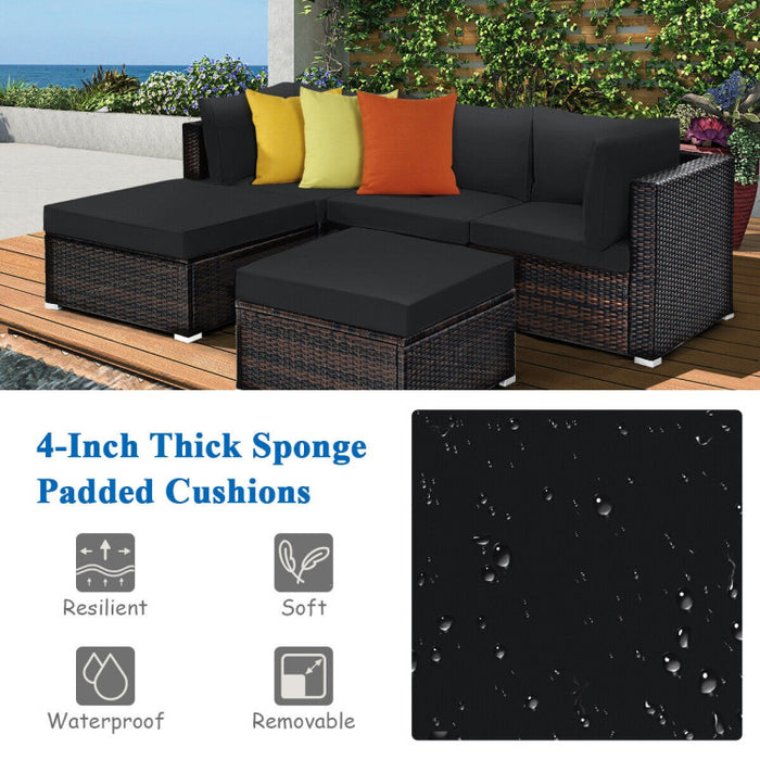 5 Pieces Patio Sectional Rattan Furniture Set with Ottoman Table