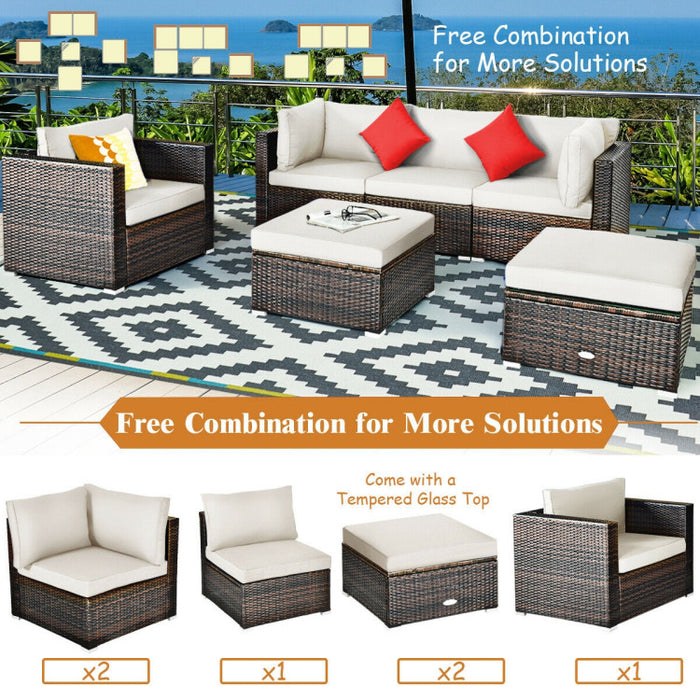 6 Pieces Patio Rattan Furniture Set with Sectional Cushion