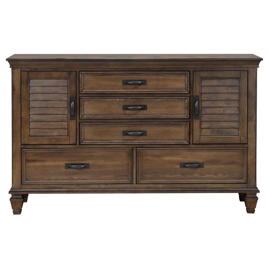 Franco 5-drawer Dresser with 2 Louvered Doors Burnished Oak