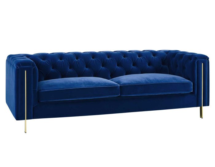 Charlene Velvet Button Tufted Rolled Arm Chesterfield Sofa