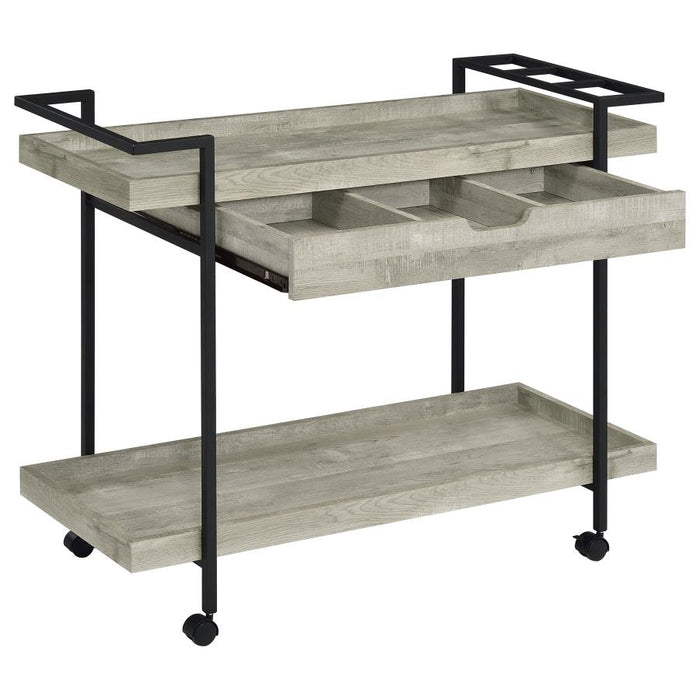 Ventura 2-Tier Bar Cart With Storage Drawer Grey Driftwood