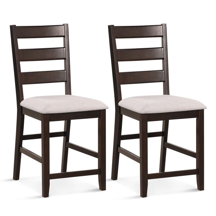 2 Piece Counter Height Bar Stool Set with Padded Seat and Rubber Wood Legs