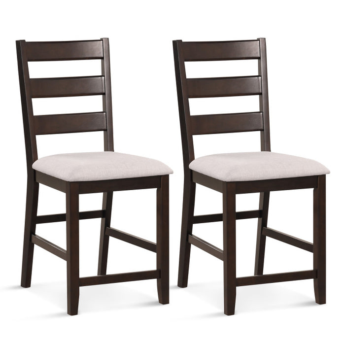 2 Piece Counter Height Bar Stool Set with Padded Seat and Rubber Wood Legs