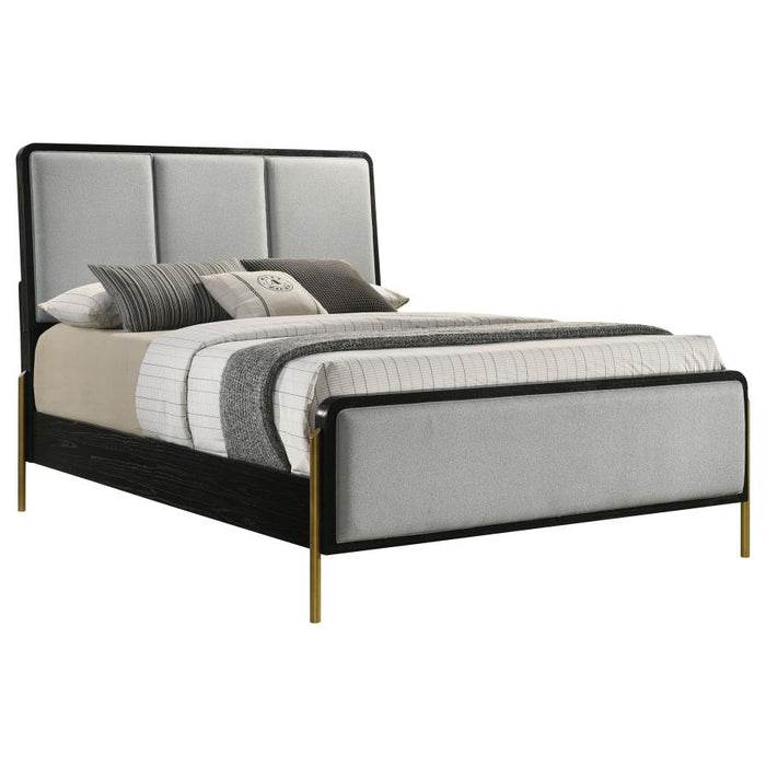 Arini Eastern King Bed With Upholstered Headboard Black And Grey