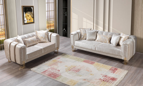 Santana Ivory Velvet Sofa & Loveseat