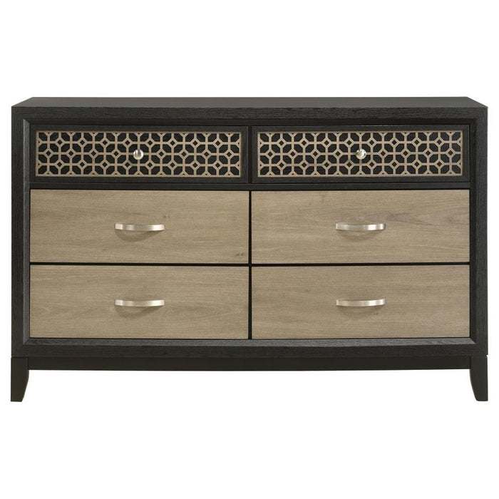 Valencia 6-drawer Dresser Light Brown and Black