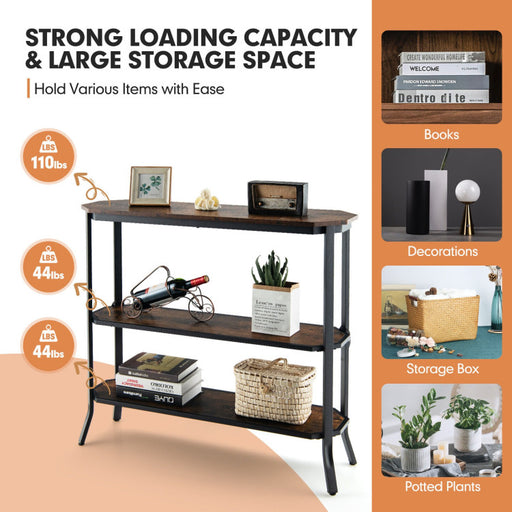 3-Tier Industrial Console Table with Open Storage Shelves and Steel Frame