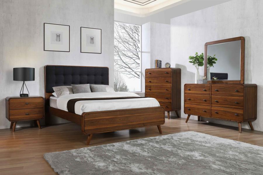 Robyn Bed with Upholstered Headboard Dark Walnut