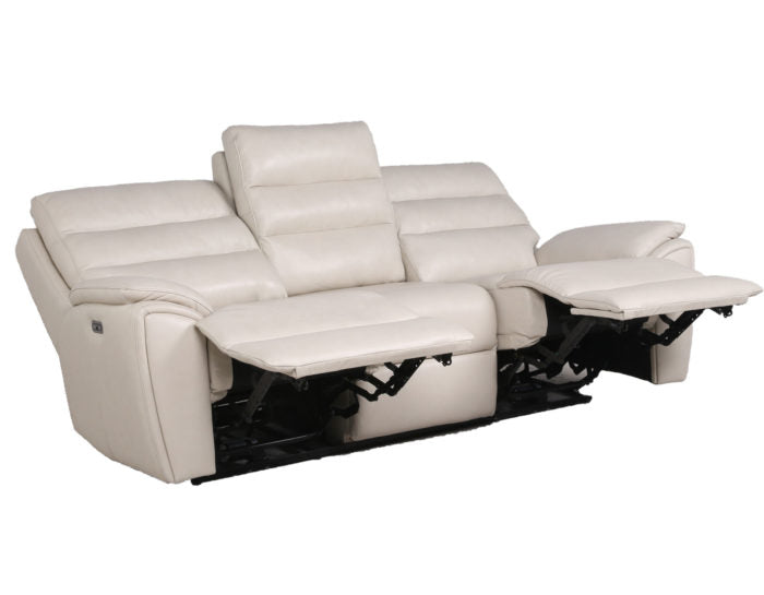 Duval Leather Dual-Power Reclining Sofa, Ivory