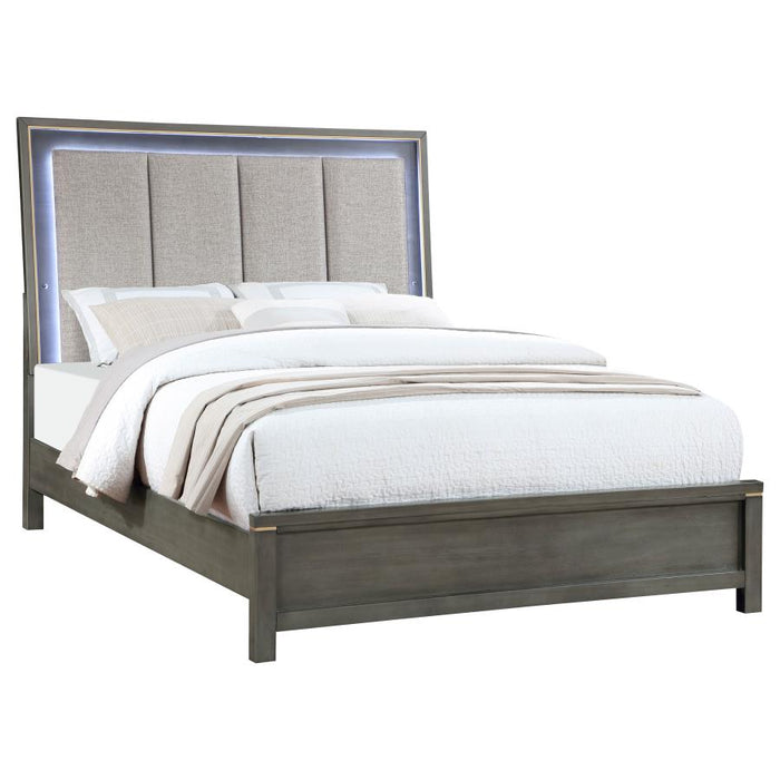 Kieran Panel Bed with Upholstered LED Headboard Grey