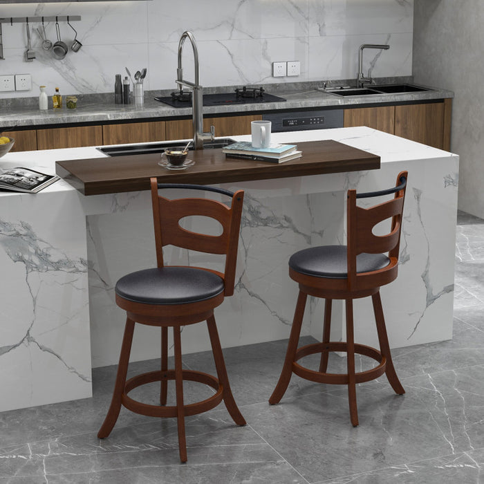 2 Pieces 24/29 inch Swivel Bar Stools with Curved Backrest and Seat Cushions