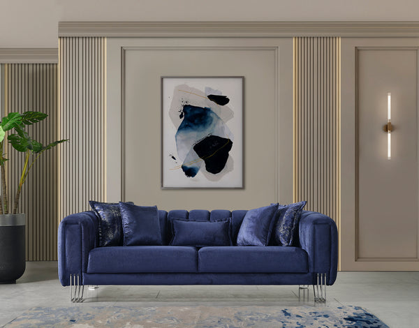 Santana Navy Velvet Sofa & Loveseat