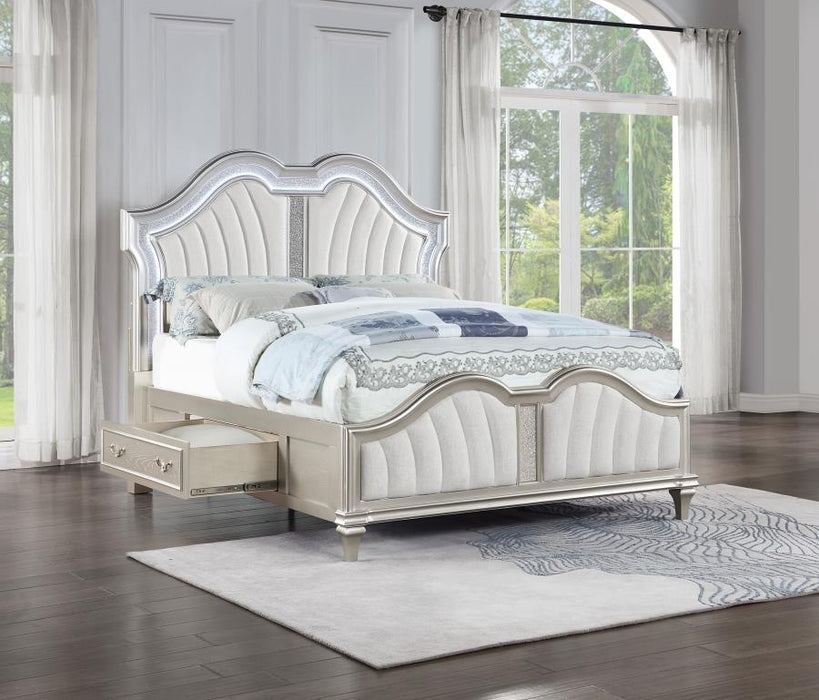 Evangeline Storage Bed with LED Headboard Silver Oak and Ivory